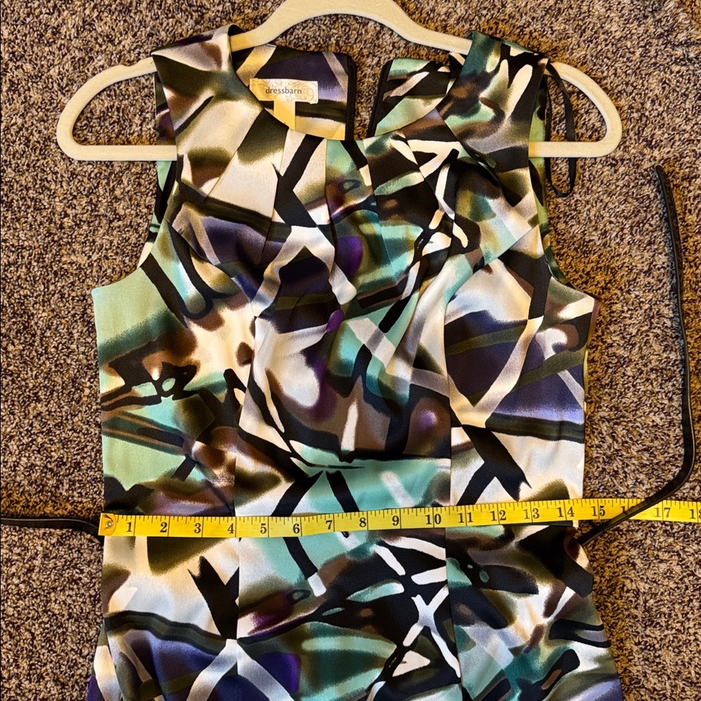Teal Purple Black Sheath Dress size 4 zip up back w patent leather belt - Picture 13 of 13